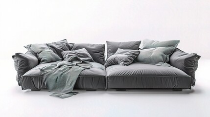 Modern Grey Fabric Sofa in Front View with Plush Cushions and Cozy Textiles for Stylish Living Room Décor and Comfortable Seating Solutions