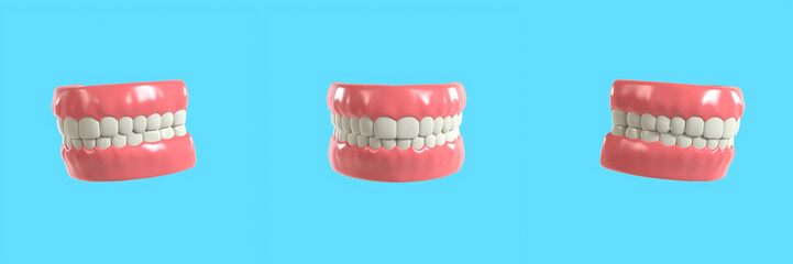 Set of Stylized Jaw with Teeth 3D Illustration for Dental Health Concept