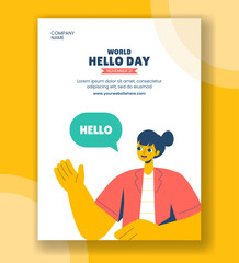 World Hello Day Flat Cartoon Background Illustration for Social Media Vertical Poster © denayune