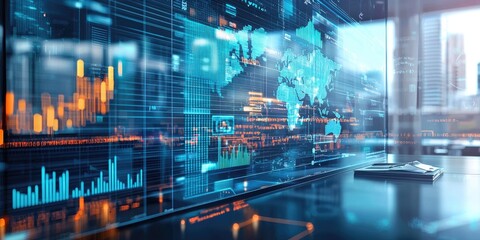 A modern office environment where logistic managers are using advanced software and tools for planning and coordination.