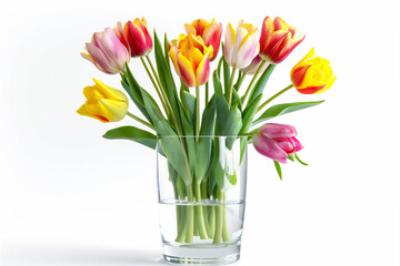 Fototapeta premium Tulip flowers in a glass vase isolated on flawless background version 6