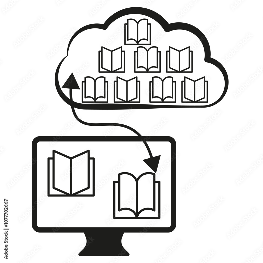 Aufkleber cloud library icon. digital book storage. online document system. data sharing vector.