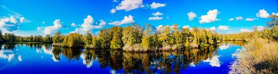Winter Landscape of Hillsborough river at Lettuce lake park	
