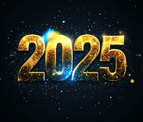 Elegant Happy New Year 2025 Greeting with Glitter and Sparkling Lights