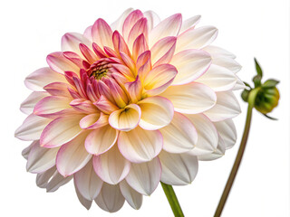 Fototapeta premium dahlia flower isolated on white background. flower, dahlia, pink, nature, isolated, plant, beauty, chrysanthemum, flowers, bloom, white, closeup, blossom, flora, macro, floral, garden, spring, summer,
