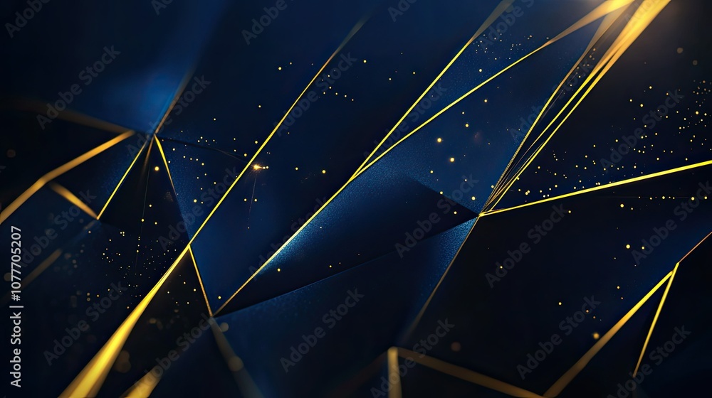 Poster abstract geometric pattern with golden lines and glowing particles