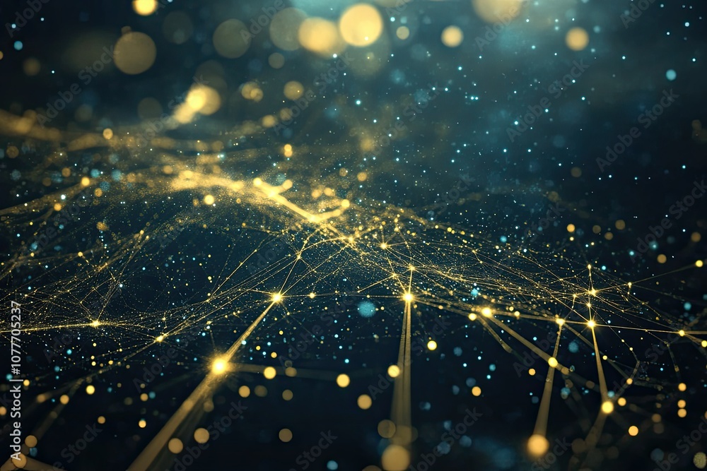 Aufkleber abstract digital network with glowing lines and bokeh lights
