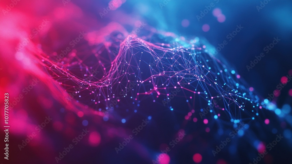 Poster Abstract polygonal space low poly dark background with connecting dots and lines. Connection structure. 3d rendering - Generated AI
