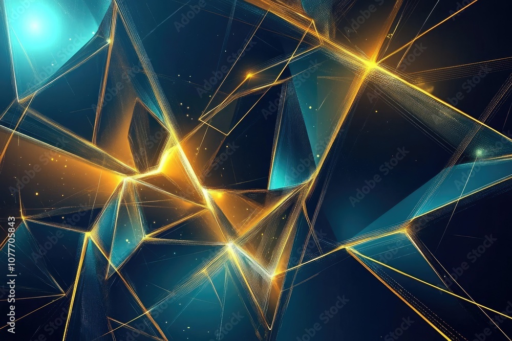 Poster abstract intersecting geometric shapes with glowing lines