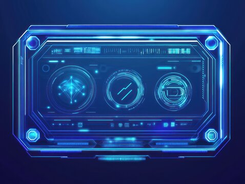 A futuristic digital interface with glowing elements and control dials.