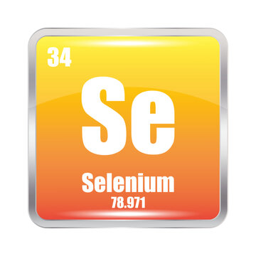 Selenium element. Atomic symbol Se. Atomic number thirty four. Mass 78.971.