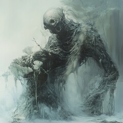 A Monstrous Figure in a Surreal Landscape: A Dark Fantasy Painting