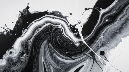 abstract fluid art painting in black and white