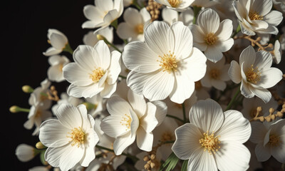 beautiful arrangement of artificial white flowers with delicate petals and yellow centers, creating serene and elegant atmosphere. Perfect for home decor or events