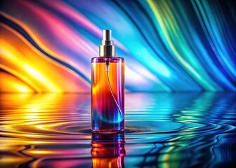 Naklejka premium Rippling water reflects the spray of a lotion bottle.