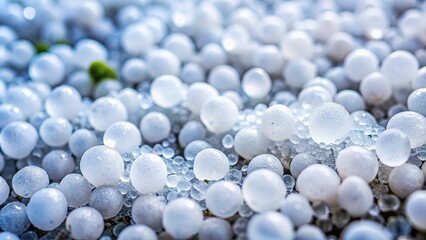 Snowy hail, white background, arranged by thirds.