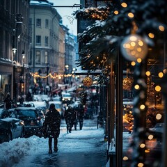 Obraz premium stockholm, festive, pre-xmas, snow, abstract.generative ai