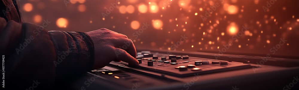 Aufkleber a hand adjusts controls on a panel, illuminated by warm, glowing lights, creating an atmosphere of c