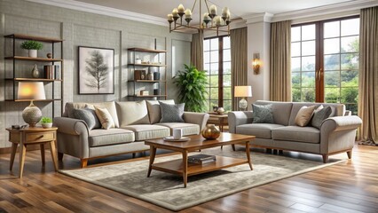 Fototapeta premium Transform your living space with our elegant furniture collection, combining modern design, stylish interiors, and affordability for your dream home decor.