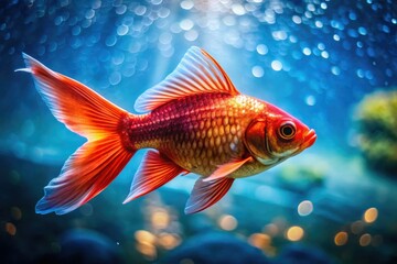 Fototapeta premium Vibrant red fish captured in a close-up tilt-shift photograph, emphasizing textures and colors in its aquatic environment, perfect for marine life enthusiasts and nature lovers.