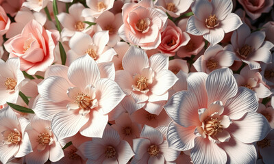 beautiful arrangement of artificial flowers in soft pink and white hues, showcasing intricate details and textures, perfect for home decor or events