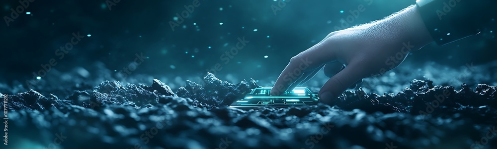 Aufkleber a hand reaches toward a glowing object in a dark, immersive environment, surrounded by a sea of shim
