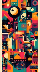 Abstract geometric design featuring vibrant colors and shapes, ideal for modern art or decor.