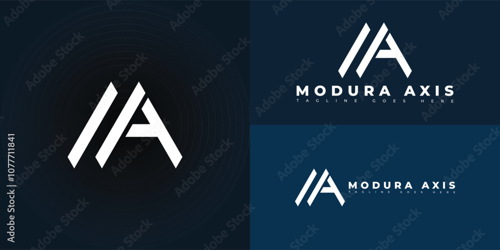 Poster modern initial vector letter ma or am logo in white color isolated on multiple background colors. th