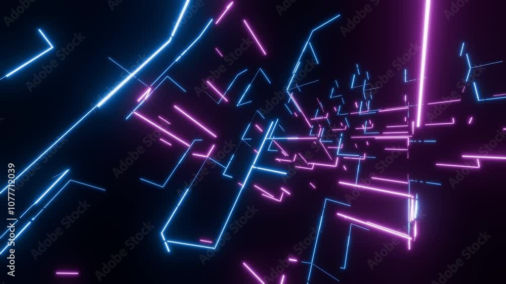 Aufkleber abstract blue neon laser line pattern on dark black background with alternating pink lines. along wi