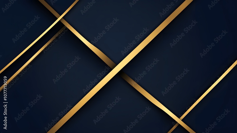 Poster abstract geometric background with intersecting golden lines on a dark blue backdrop. a simple, eleg