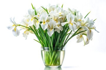 Obraz premium White Iris Bouquet in Glass Vase, Food Photography Style, AI Art