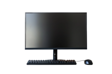 Stylish Desk Setup with a Single Monitor and Keyboard Isolated on Clear Transparent Background