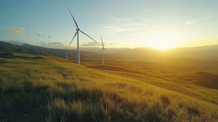 Obraz premium Green energy, Renewable energy, Clean Energy Wind Power in a Beautiful Rural Landscape