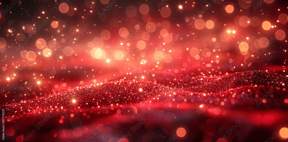 Poster abstract red glitter bokeh background with stars and glowing particles