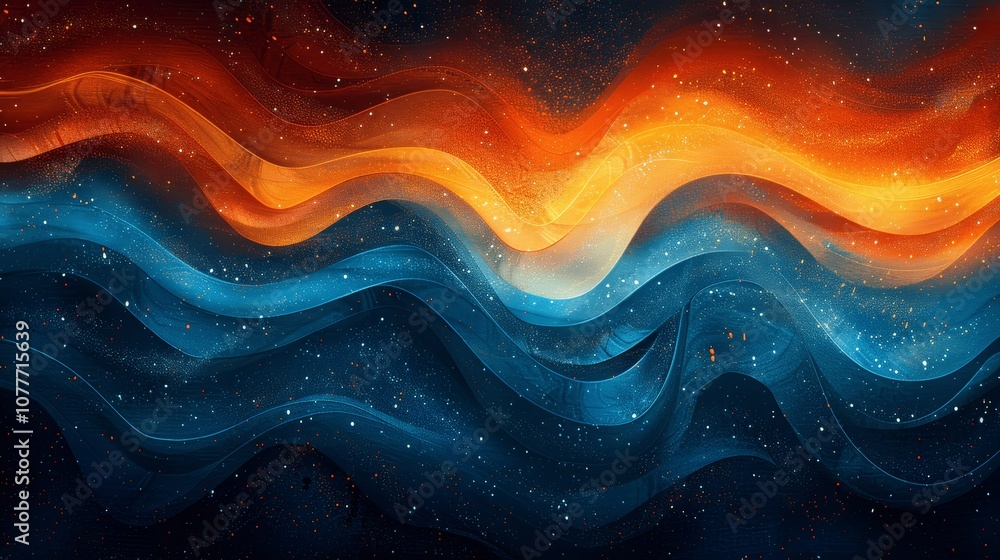 Poster psychedelic gradient wave abstract design on black background