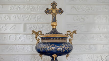 Orthodox Christian incense burner with cross isolated