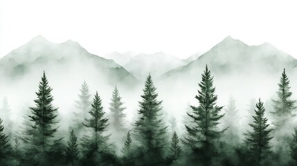 Fototapeta premium Landscape photograph forest tall pine trees are Watercolor green