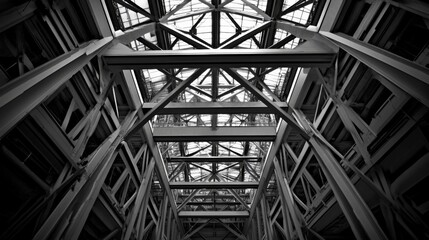 Interior large industrial structure high ceiling made metal abstract architecture background