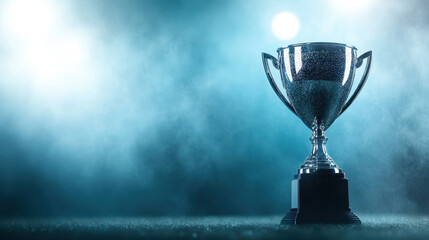 shiny trophy on dark background with dramatic lighting, symbolizing victory and achievement
