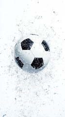 soccer ball splashing in water, creating dynamic motion and energy