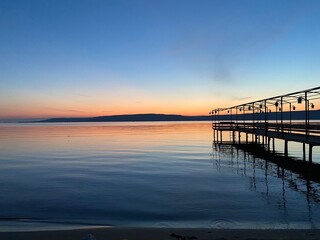 Obraz premium Çanakkale - pier at sunset over looking the Dardanelles Strait