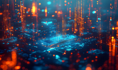 Fototapeta premium 3D rendering CPU chip, technology, concept, style, CPU circuit integration, background, wallpaper, business, poster, base map, advertising