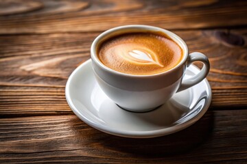 Fototapeta premium Close-up of a freshly brewed cup of coffee with crema on top, dark, brewing