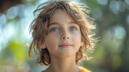 Fototapeta premium Portrait of a Young Girl Looking Up in the Sunlight