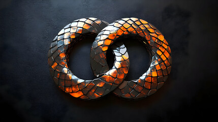 Naklejka premium Abstract 3D Illustration of Interlocking Circles with Scaled Surface