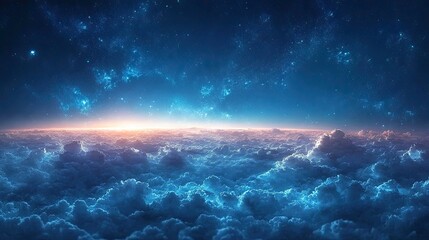 Fototapeta premium A breathtaking view of a starry night sky above a vast sea of clouds.