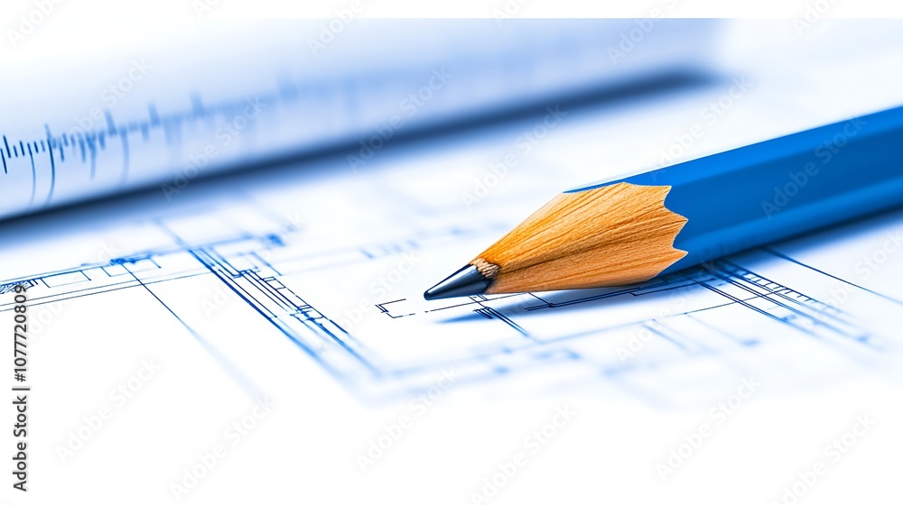Aufkleber a close-up image of a blue pencil resting on architectural blueprints, emphasizing precision and des