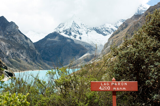 Beautiful turquoise lagoon in the Peruvian Andes called Laguna Paron