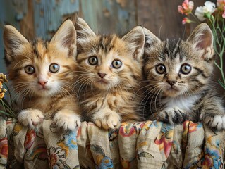 Three Adorable Kittens Looking at the Camera
