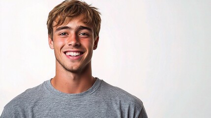 Obraz premium Cheerful Young Man Smiling in Sportswear, Isolated on White Background, Perfect for Lifestyle and Fitness Themes in Stock Photography